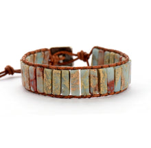 Charger l&#39;image dans la galerie, Bohemian blue Bracelet Tube Shape Natural Stone Single Leather Rope Wrap