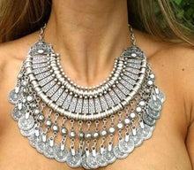 Load image into Gallery viewer, Vintage Silver Coin Choker Necklace Earrings Gypsy Ethnic Tribal Turkish Afghan India Pakistan Collar Statement Jewelry Sets