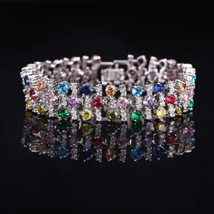 White Gold Color Luxury Crystal Stone Big Bracelets Bangles For Women