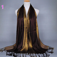 Cargar imagen en el visor de la galería, fashion women Muslim Head Hijab Scarf Classic gold silk tassel scarf shiny section Muslim Hui Baotou scarf shawl hot sale