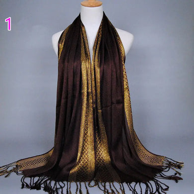 fashion women Muslim Head Hijab Scarf Classic gold silk tassel scarf shiny section Muslim Hui Baotou scarf shawl hot sale