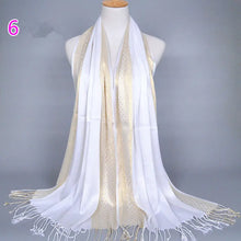 Cargar imagen en el visor de la galería, fashion women Muslim Head Hijab Scarf Classic gold silk tassel scarf shiny section Muslim Hui Baotou scarf shawl hot sale