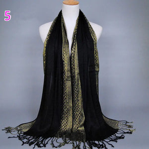 fashion women Muslim Head Hijab Scarf Classic gold silk tassel scarf shiny section Muslim Hui Baotou scarf shawl hot sale