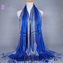 Cargar imagen en el visor de la galería, fashion women Muslim Head Hijab Scarf Classic gold silk tassel scarf shiny section Muslim Hui Baotou scarf shawl hot sale