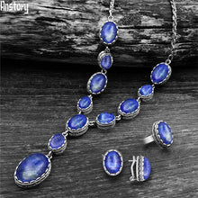 Load image into Gallery viewer, Vintage Natural Lapis Lazuli Necklace Ring Stud Earring Jewelry Sets  Quartz Unakite Stone Quartz Set