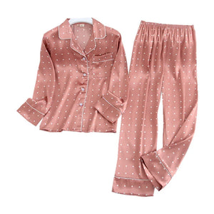 Long Sleeve Pajamas Set Silk Long with Printing