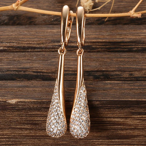 Kinel Full Sparkling Natural Zircon Long Dangle Earrings Rose Gold