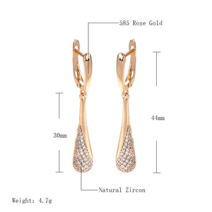 Kinel Full Sparkling Natural Zircon Long Dangle Earrings Rose Gold