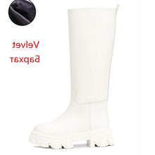 Charger l&#39;image dans la galerie, Leather Chunky Combat Boots Platform Perni White Knee Boots Black Casual Slip On Street Runway Botas Mujer Female Designer Shoes