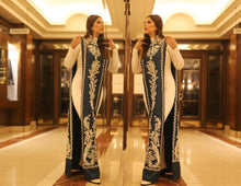 Laden Sie das Bild in den Galerie-Viewer, Elegant Gray Emroided Italian  Jakkar dress by Designer Shereen