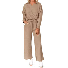 Load image into Gallery viewer, Solid Color Texture Fashion Casual Set Long-sleeved Sweater And Trousers Two-piece Set