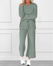 Load image into Gallery viewer, Solid Color Texture Fashion Casual Set Long-sleeved Sweater And Trousers Two-piece Set
