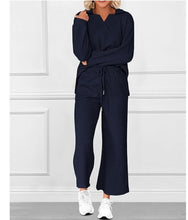 Load image into Gallery viewer, Solid Color Texture Fashion Casual Set Long-sleeved Sweater And Trousers Two-piece Set