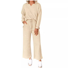Load image into Gallery viewer, Solid Color Texture Fashion Casual Set Long-sleeved Sweater And Trousers Two-piece Set