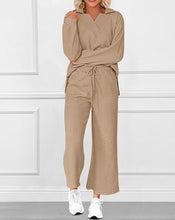 Load image into Gallery viewer, Solid Color Texture Fashion Casual Set Long-sleeved Sweater And Trousers Two-piece Set