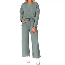 Load image into Gallery viewer, Solid Color Texture Fashion Casual Set Long-sleeved Sweater And Trousers Two-piece Set