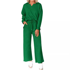 Solid Color Texture Fashion Casual Set Long-sleeved Sweater And Trousers Two-piece Set