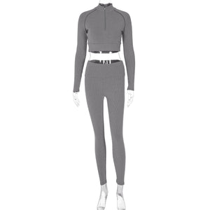 Zipper Slim Fit Hip-lifting Trousers Sport Suit for Women