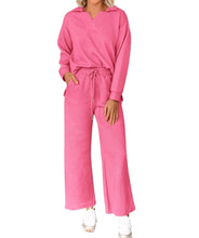 Load image into Gallery viewer, Solid Color Texture Fashion Casual Set Long-sleeved Sweater And Trousers Two-piece Set
