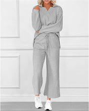 Load image into Gallery viewer, Solid Color Texture Fashion Casual Set Long-sleeved Sweater And Trousers Two-piece Set