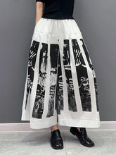 Load image into Gallery viewer, High Elastic Waist Black Printed Pleated Long Wide Leg Pants