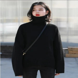 Women's Sweater Loose Turtleneck Sweaters Warm Solid Pullover Knitwear