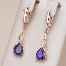 Load image into Gallery viewer, Shiny Purple Natural Zircon Long Dangle Earrings Rose Gold Color Vintage Jewelry