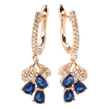 Cargar imagen en el visor de la galería, Kienl New Rose Gold Long Earring Vintage Blue Natural Zircon Flower Drop Earring  Jewelry