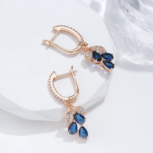 Cargar imagen en el visor de la galería, Kienl New Rose Gold Long Earring Vintage Blue Natural Zircon Flower Drop Earring  Jewelry