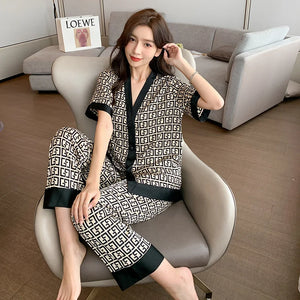 Printed Pyjamas Thin weaven Long Sleeve Set