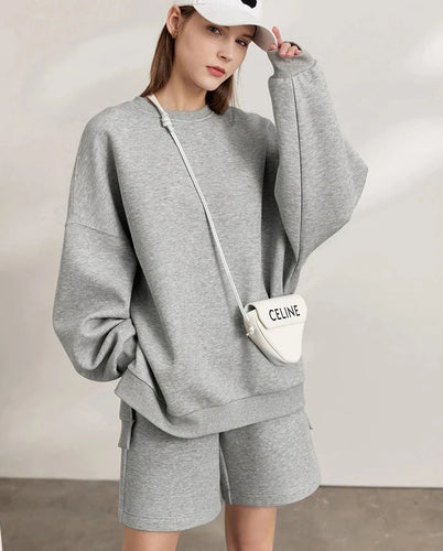 Minimalism Two Piece Set Women Casual Sweatshirt All-match Elegant Sports Pants Separately