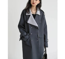 Charger l&#39;image dans la galerie, Women Trench Coat Solid Loose Contrast Double Collar Double Breasted Long Women&#39;s Coat