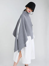 Load image into Gallery viewer, Gray Irregular Big Size Knitting Sweater Poncho Loose Turtleneck Long Sleeve