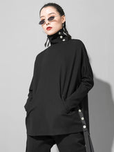 Charger l&#39;image dans la galerie, Black Irregular Ribbon Big Size Casual T-shirt New Turtleneck Long Sleeve