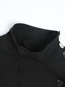 Black Button Big Size Long Trench New Stand Collar Long Sleeve Windbreaker