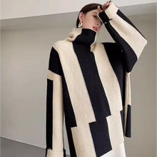 Load image into Gallery viewer, High Neck Striped Sweater Black and White Soft and Glutinous Knit Coat, Top