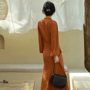 Orange Drawstring Dress  Light Mature Style