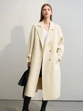 Cargar imagen en el visor de la galería, French Woolen Coat Long Double Breasted Belt Loose Raglan Sleeves Solid Blends