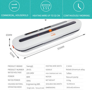 Best Food Vacuum Sealer 220V/110V Automatic Commercial Household Food Vacuum Sealer Packaging Machine Include 10Pcs Bags