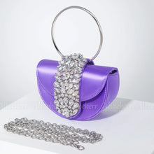 Charger l&#39;image dans la galerie, Snakeskin Pattern Half Round Handbags Metal Handle Rhinestone Satin Evening Clutch