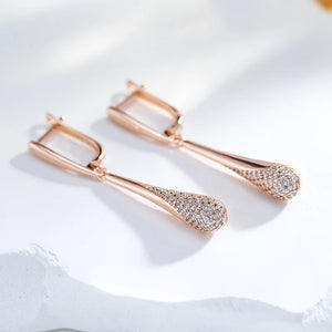 Kinel Full Sparkling Natural Zircon Long Dangle Earrings Rose Gold