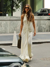 Charger l&#39;image dans la galerie, Beige Neck Hanging  Dress  With A High-End Feel, Elegant Ruffle Edge, And Unique Large Hem Long Skirt