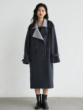 Charger l&#39;image dans la galerie, Women Trench Coat Solid Loose Contrast Double Collar Double Breasted Long Women&#39;s Coat