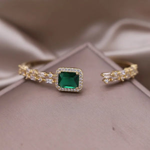 Square Green Zircon Open Bracelet Luxury Accessories