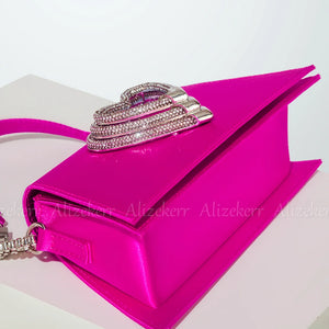 Rhinestone Heart Shaped Satin Handbags and Purses