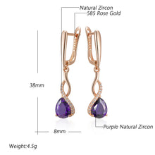 Load image into Gallery viewer, Shiny Purple Natural Zircon Long Dangle Earrings Rose Gold Color Vintage Jewelry