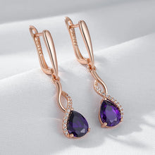 Load image into Gallery viewer, Shiny Purple Natural Zircon Long Dangle Earrings Rose Gold Color Vintage Jewelry