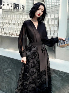 Black V-Neck Evening Dress With High-End Temperament