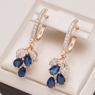 Kienl New Rose Gold Long Earring Vintage Blue Natural Zircon Flower Drop Earring  Jewelry