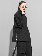 Charger l&#39;image dans la galerie, Black Irregular Ribbon Big Size Casual T-shirt New Turtleneck Long Sleeve